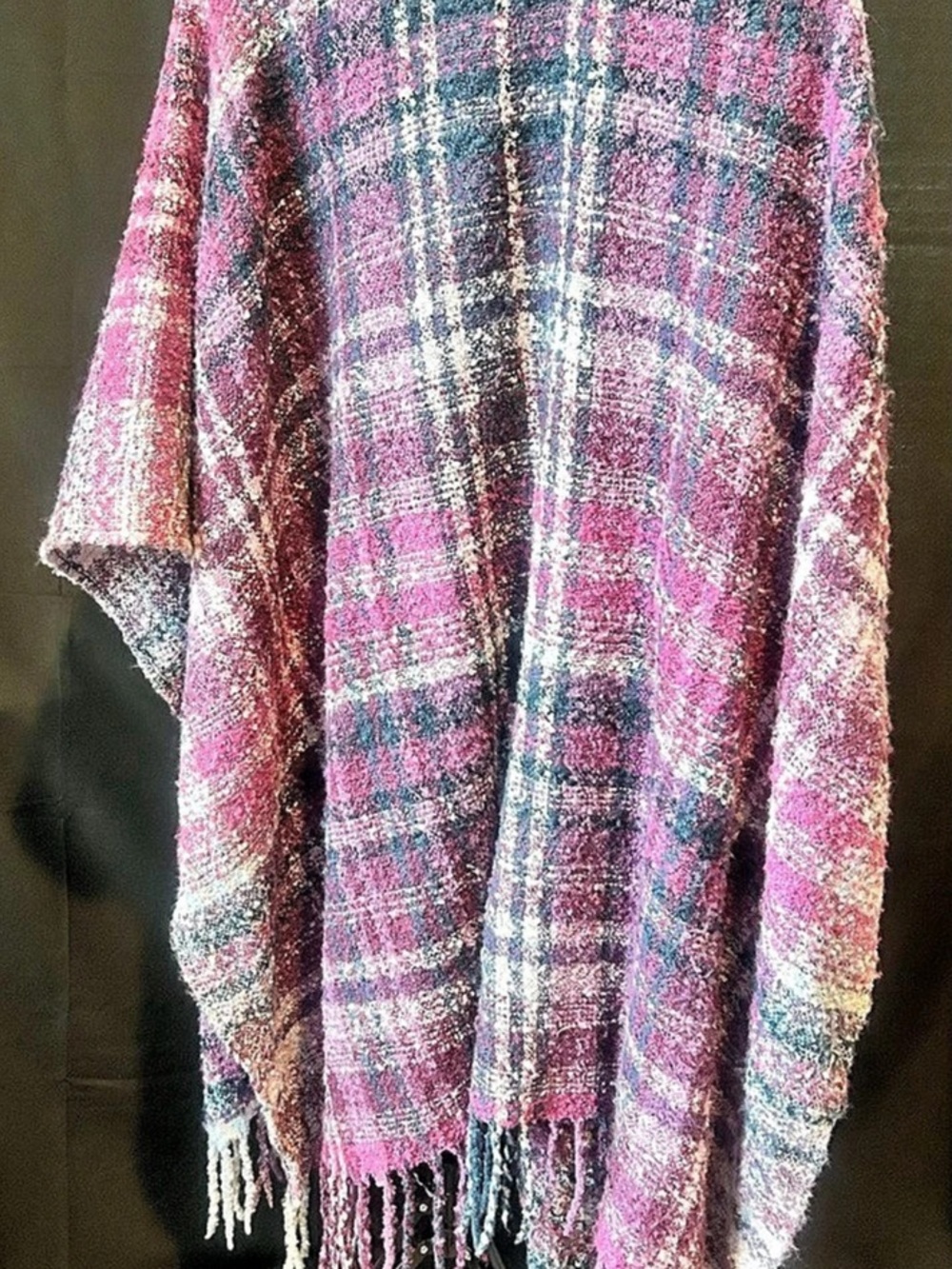 Woolrich Cozy Plaid Blanket Wrap Poncho Cape Fringe One Size